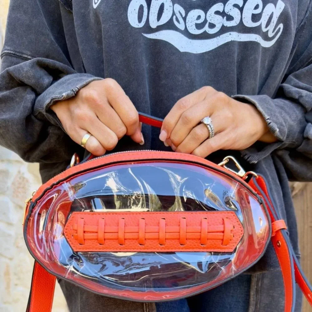 Purple Clear Transparent Bag Football Purse Crossbody Statement Womens Accessory